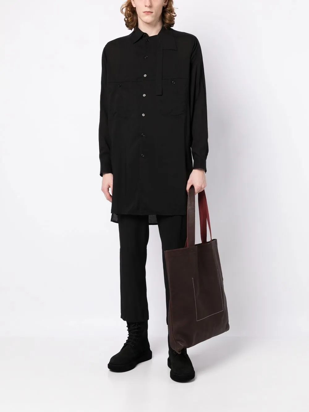 Рубашка с воротником асимметричного кроя Yohji Yamamoto, черный — фото 2