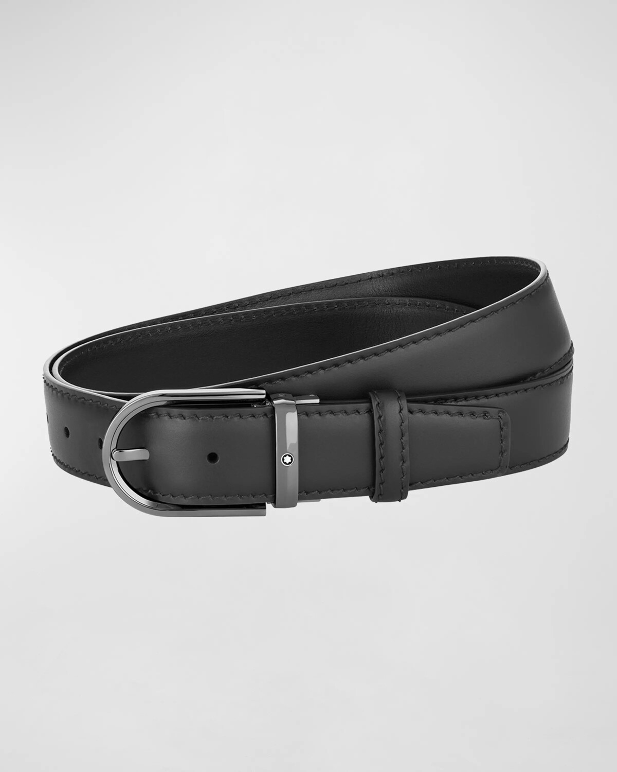 

Мужской кожаный ремень с круглой пряжкой Montblanc, цвет Black