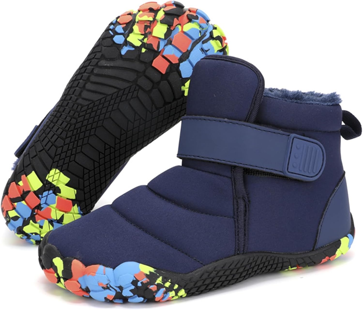 

Утепленные мехом зимние ботинки на молнии для детей, мальчиков и девочек, с широким носком, мягкой подкладкой и толстой подошвой, удобные для носки босиком на улице BANGTEUO, Blue