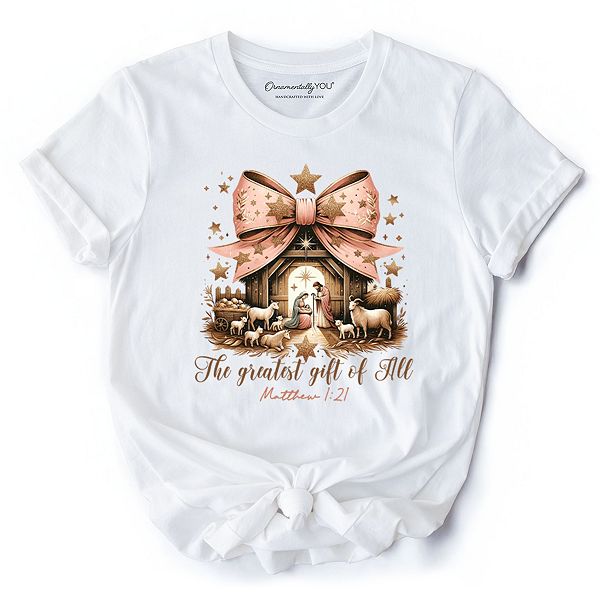 

Футболка Holy night nativity scene jesus, the greatest gift of all christian tee Ornamentallyyou, White