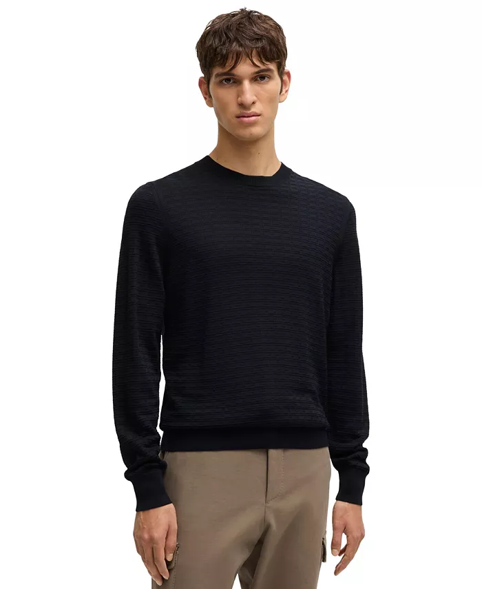 

Мужской свитер из шелка Regular-Fit с вязкой структурой Hugo Boss, синий