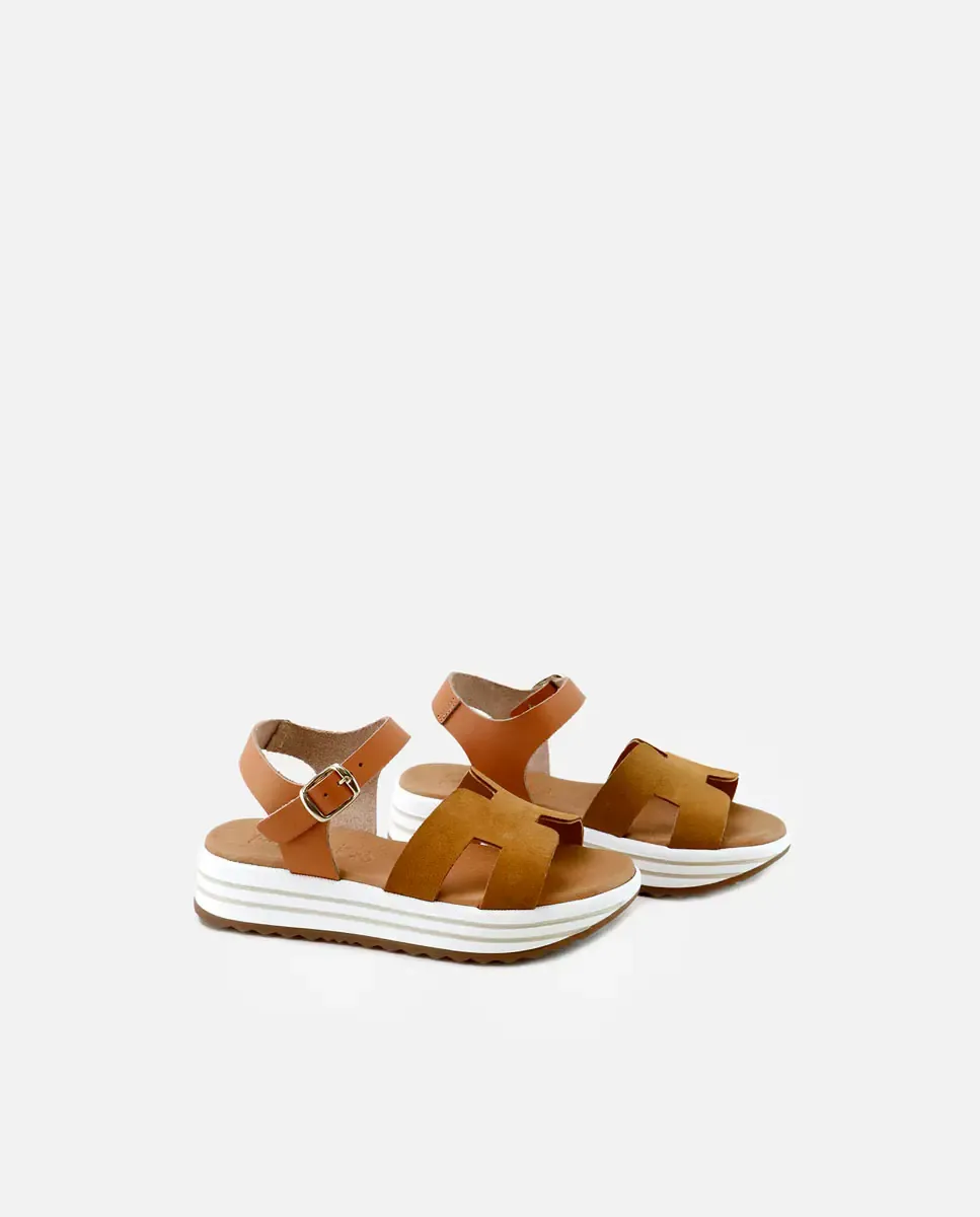 Детские сандалии из замшевой кожи с платформой и гелевая стелька Eli 1957, Camel — фото 3