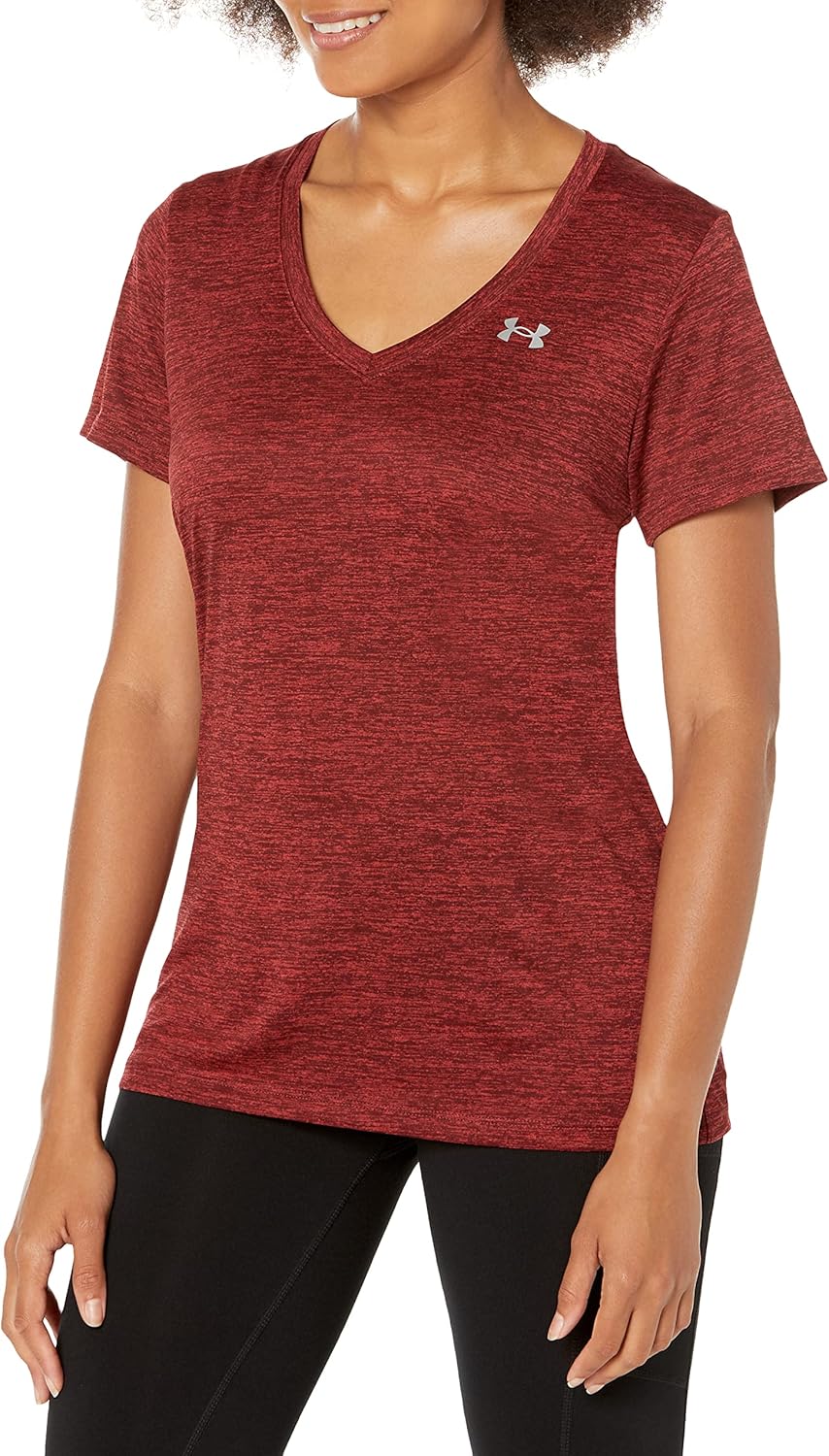 

Under Armour женская футболка Tech V-Neck Twist с коротким рукавом, (690) Chestnut Red/Radio Red/Metallic Silver, Красный, Under Armour женская футболка Tech V-Neck Twist с коротким рукавом, (690) Chestnut Red/Radio Red/Metallic Silver