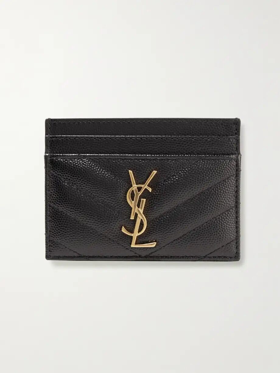 

Стеганый картхолдер из фактурной кожи с монограммой Saint Laurent, черный
