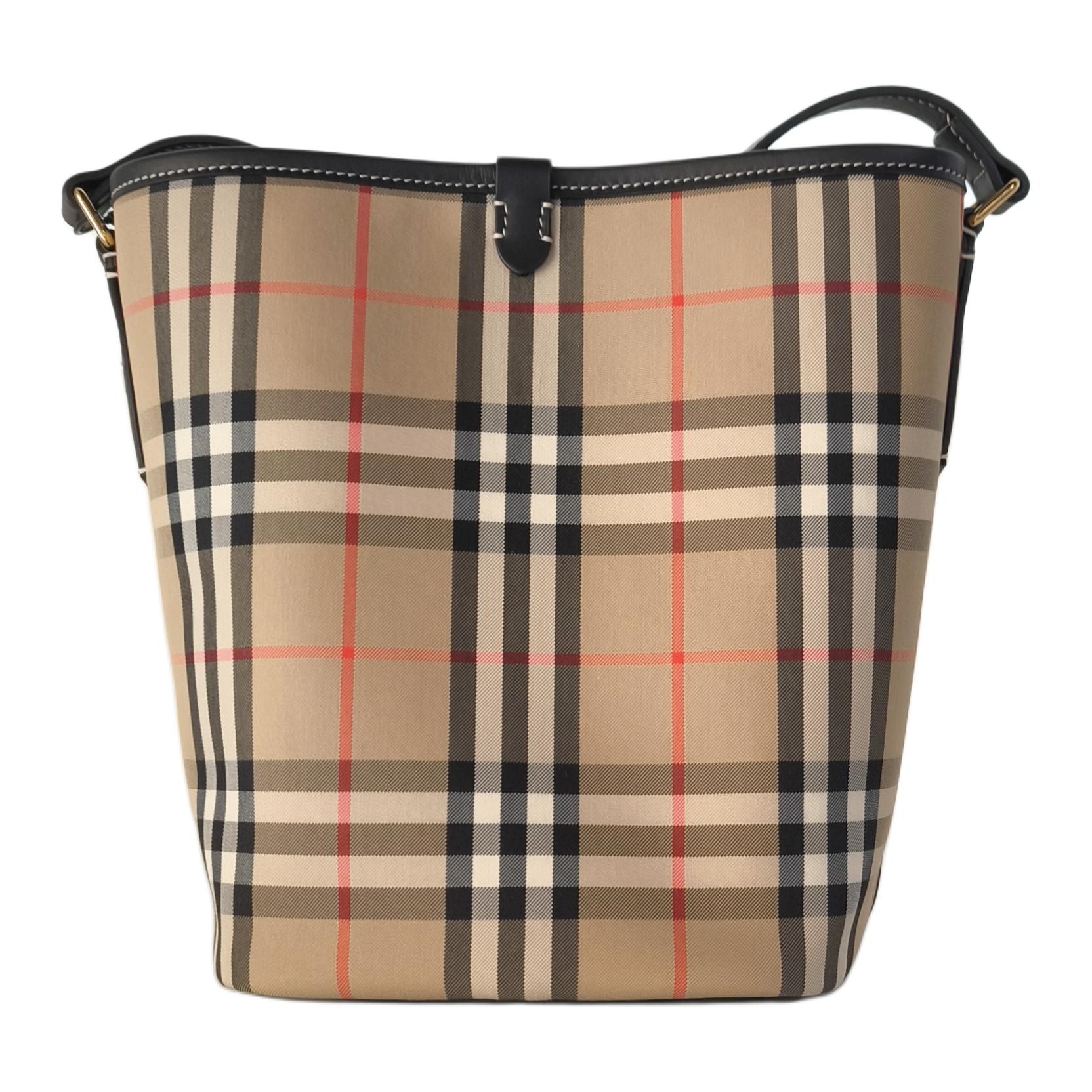 

Burberry Кожаная с тканью сумка-ведро через плечо среднего размера женская бежевая