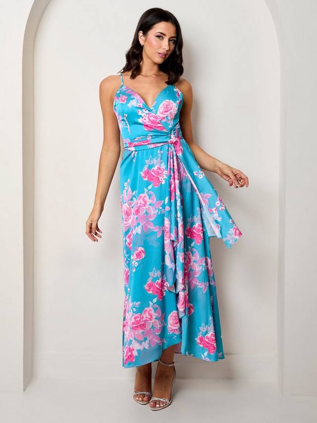 

Флоральное ками с запахом макси-платье Chi Chi London, Blue/Multi