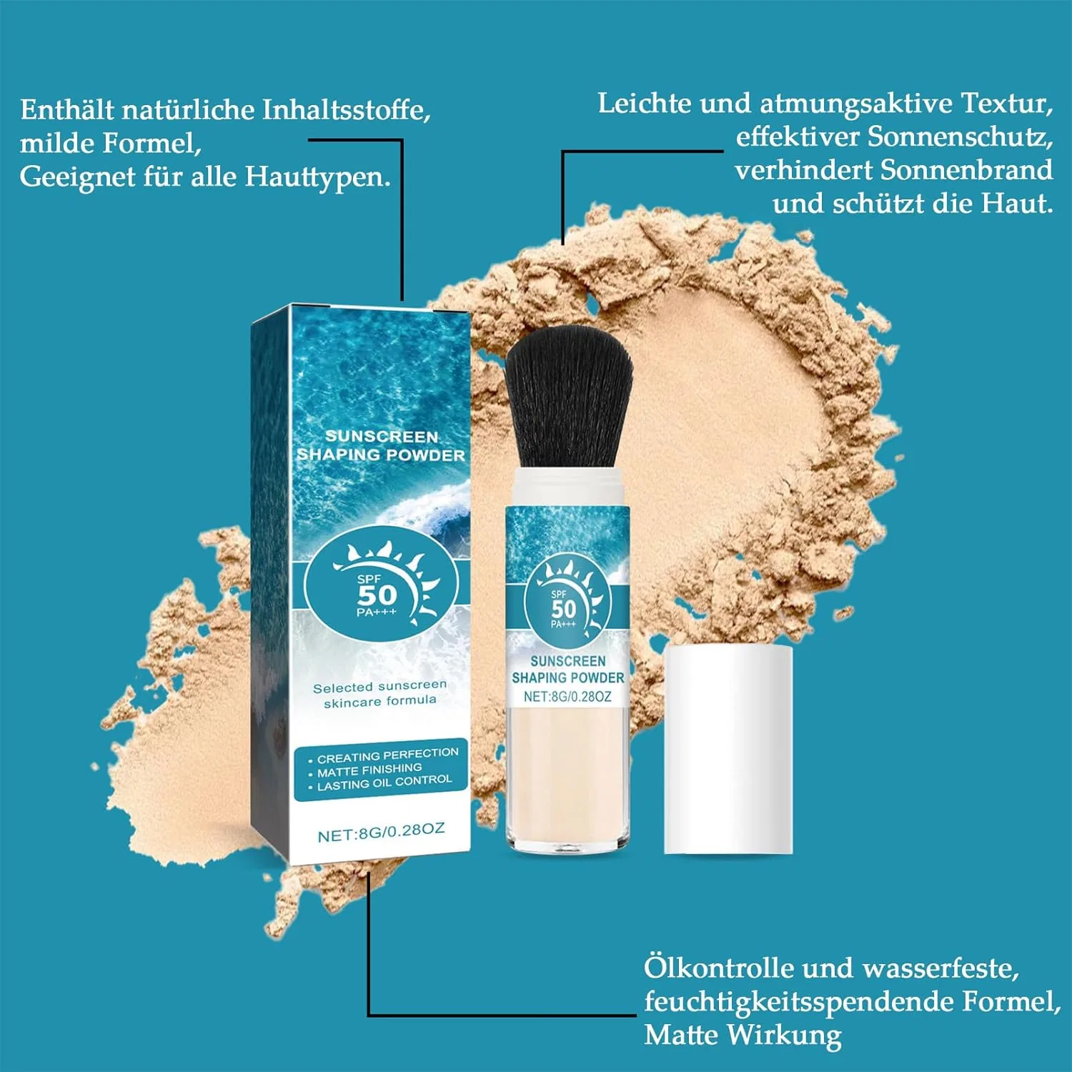 Минеральная солнцезащитная пудра SPF 50 с кистью Eonfave, Translucent — фото 4