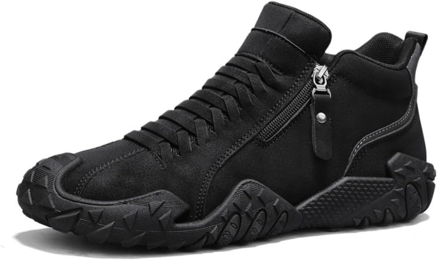 

Мужские повседневные замшевые высокие ботинки на щиколотку с боковой молнией, легкая противоскользящая резиновая подошва, удобные для прогулок на открытом воздухе, походов и вождения Kelibasi, черный