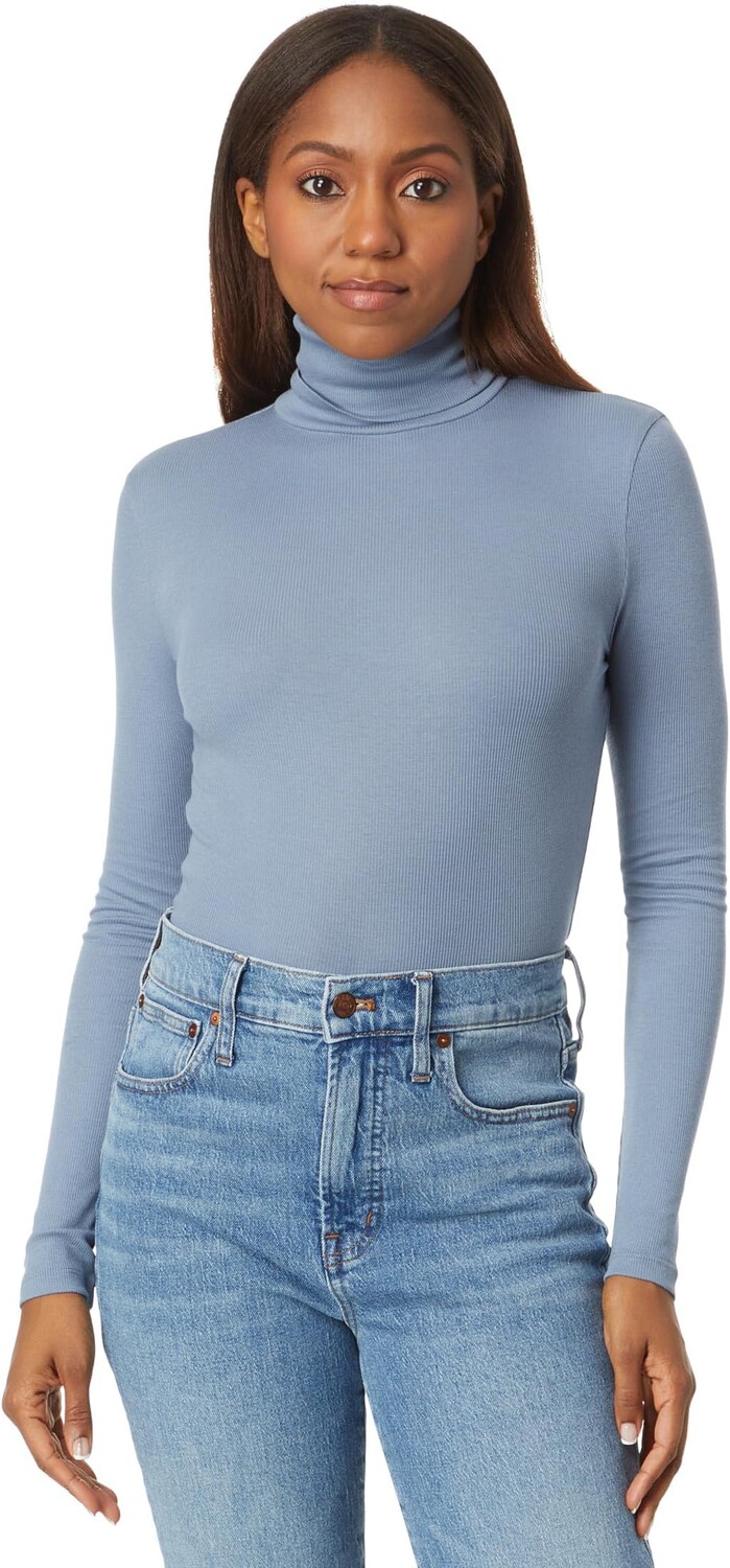 

Топ Madewell Cropped Turtleneck Top in Contrasting Stripe, цвет Teapot Blue