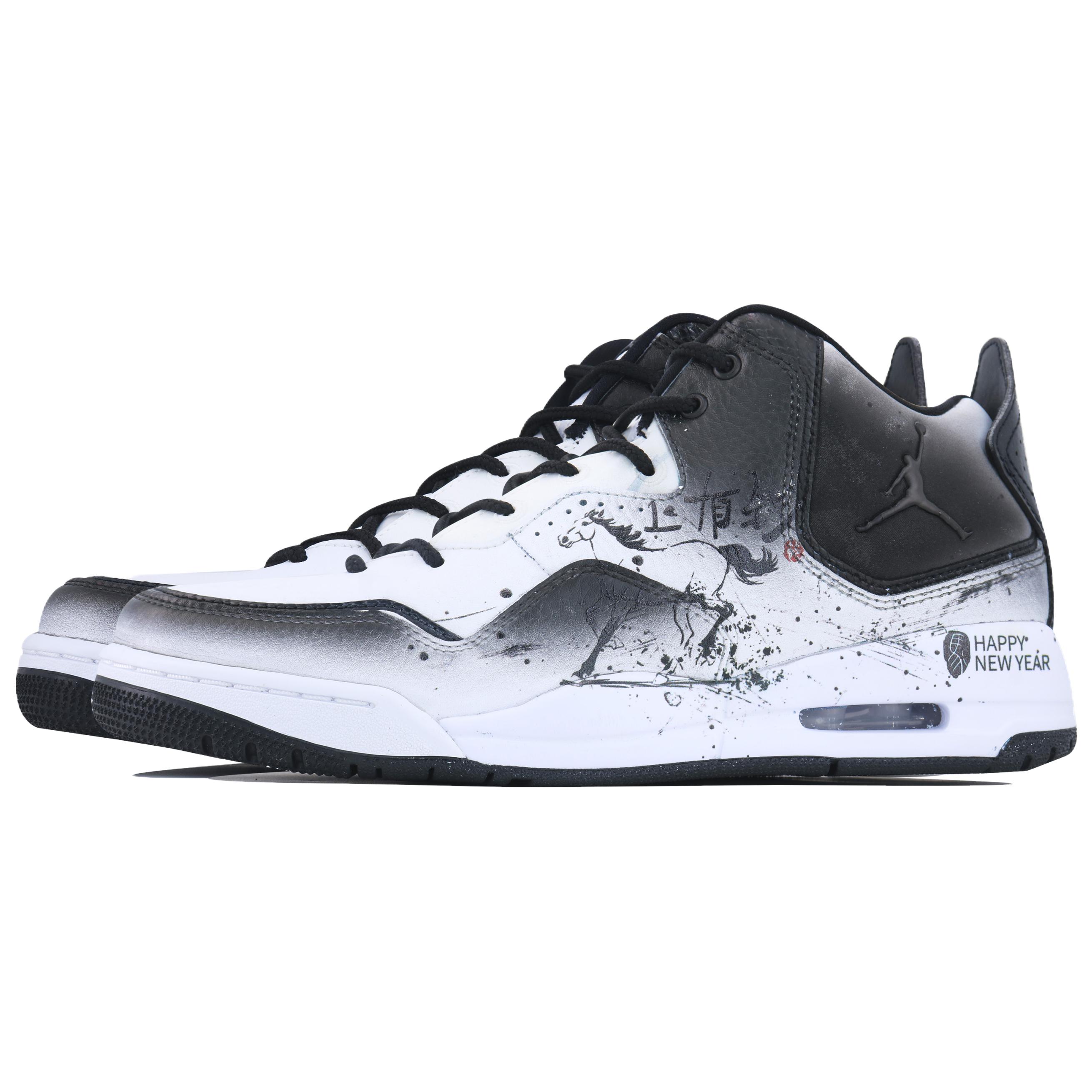 Jordan Мужские винтажные баскетбольные кроссовки Courtside 23 Ink Wash Swift Shadow CNY, износостойкие, средней высоты, белый с черным — фото 4