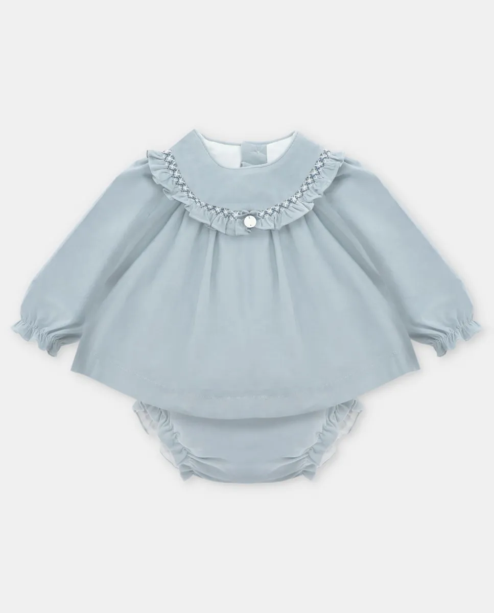 

Комплект для малыша платье и покрывало из вельвета светло-серого цвета Martín Aranda