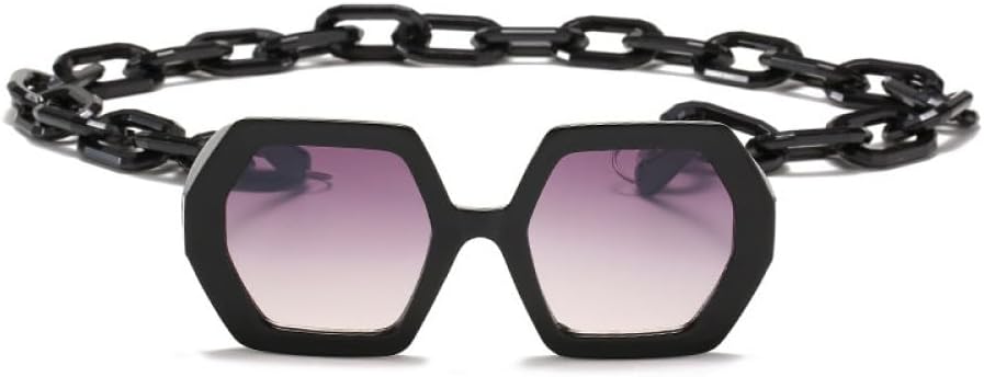 

MUTYNE Модные панк-солнцезащитные очки квадратной формы для женщин, винтажные, с уникальной цепочкой, многоугольные, большие, с защитой от УФ-излучения UV400, Black Gray