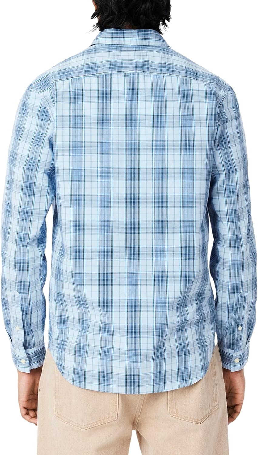 Мужская рубашка Lacoste в клетку с эффектом стрейч, Rill, Limestone, & Gipsy Blue — фото 3