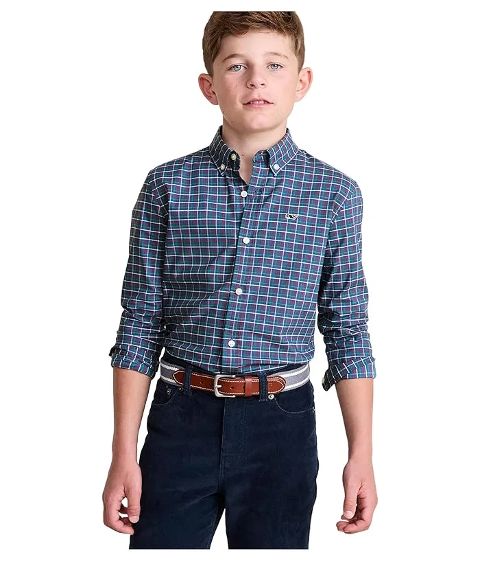 Рубашка из хлопка с охлаждающим нейлоном Wauwinet Performance Cotton Shirt Vineyard Vines Kids, Moonshine