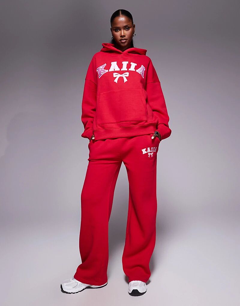 

Спортивные брюки Kaiia из хлопковой смеси с вышитым логотипом-бантом, широкие штанины, красные и розовые