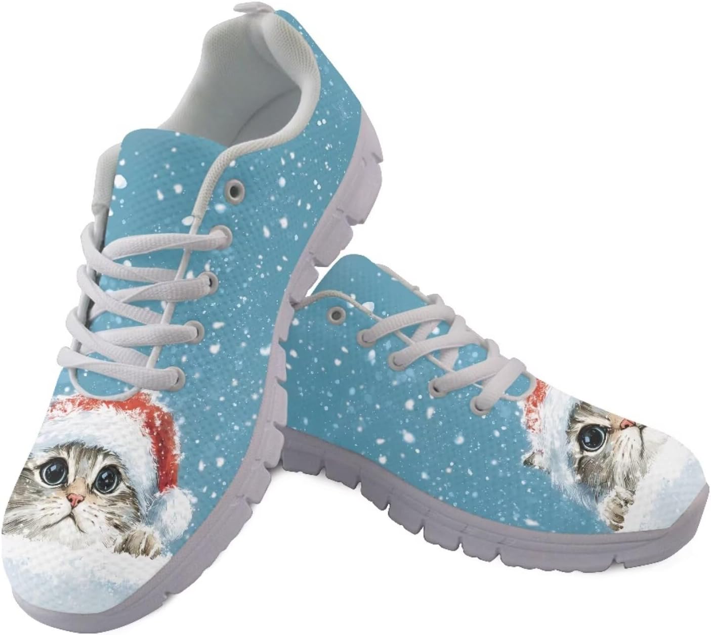 

Кроссовки для бега Jeiento унисекс, взрослые, на шнуровке, спортивная обувь для женщин и мужчин, для ходьбы и джоггинга, с нескользящей подошвой, легкие, с сеткой, для спортзала и атлетики, Xmas Snowflake Cute Cat
