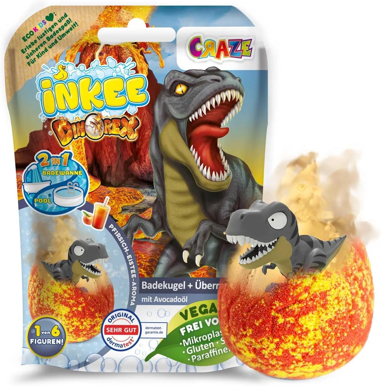 Набор детских бомбочек для ванны «Surprise Dino» (8 шт.) от INKEE Inkee, 8 X Dinorex — фото 2