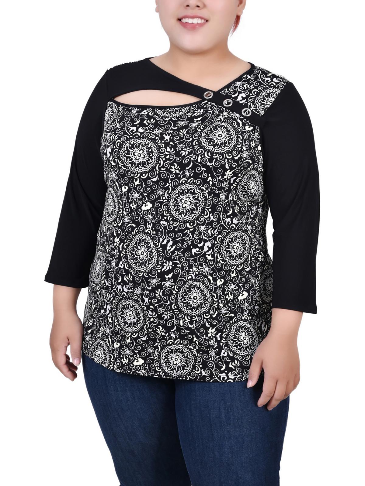 

Женская блузка с принтом и люверсами Plus NY Collection, цвет black doral flower