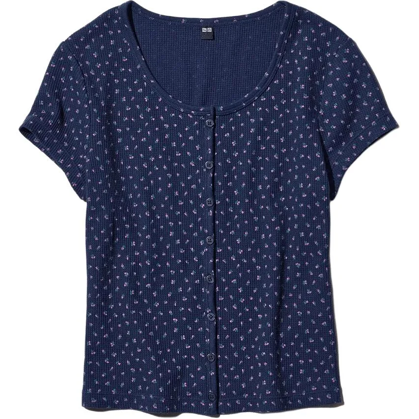 UNIQLO Футболка женская с U-образным вырезом Navy Blue