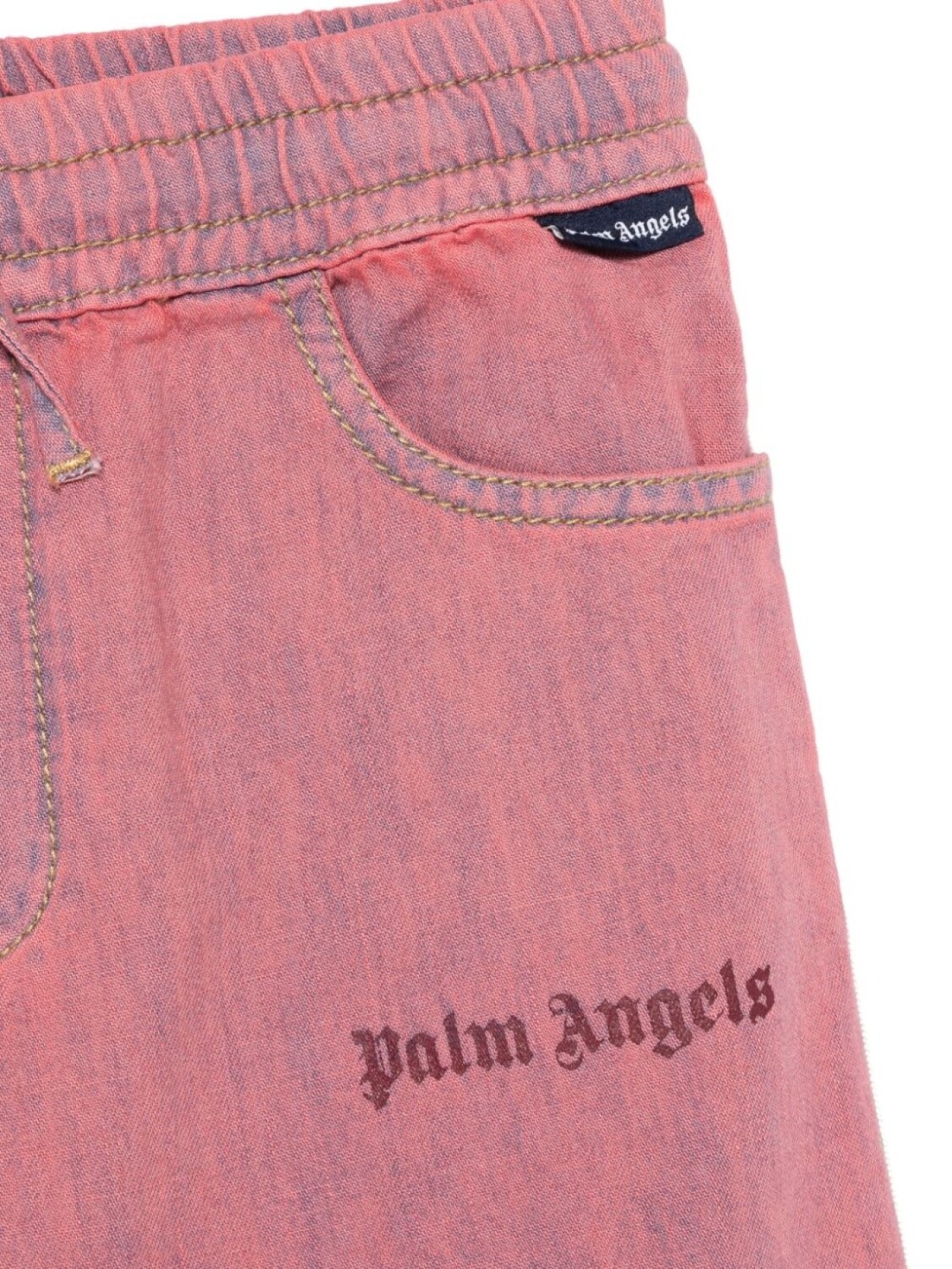 Palm Angels Kids спортивные брюки из ткани шамбре, розовый — фото 3