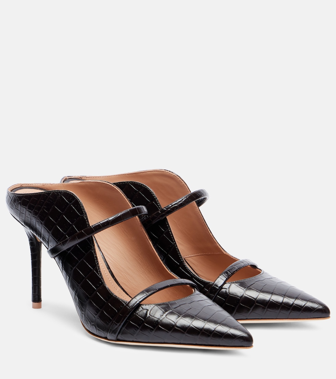 Мэрилин 85 туфли-лодочки из кожи с эффектом крокодила Malone Souliers, Ebony/ Ebony
