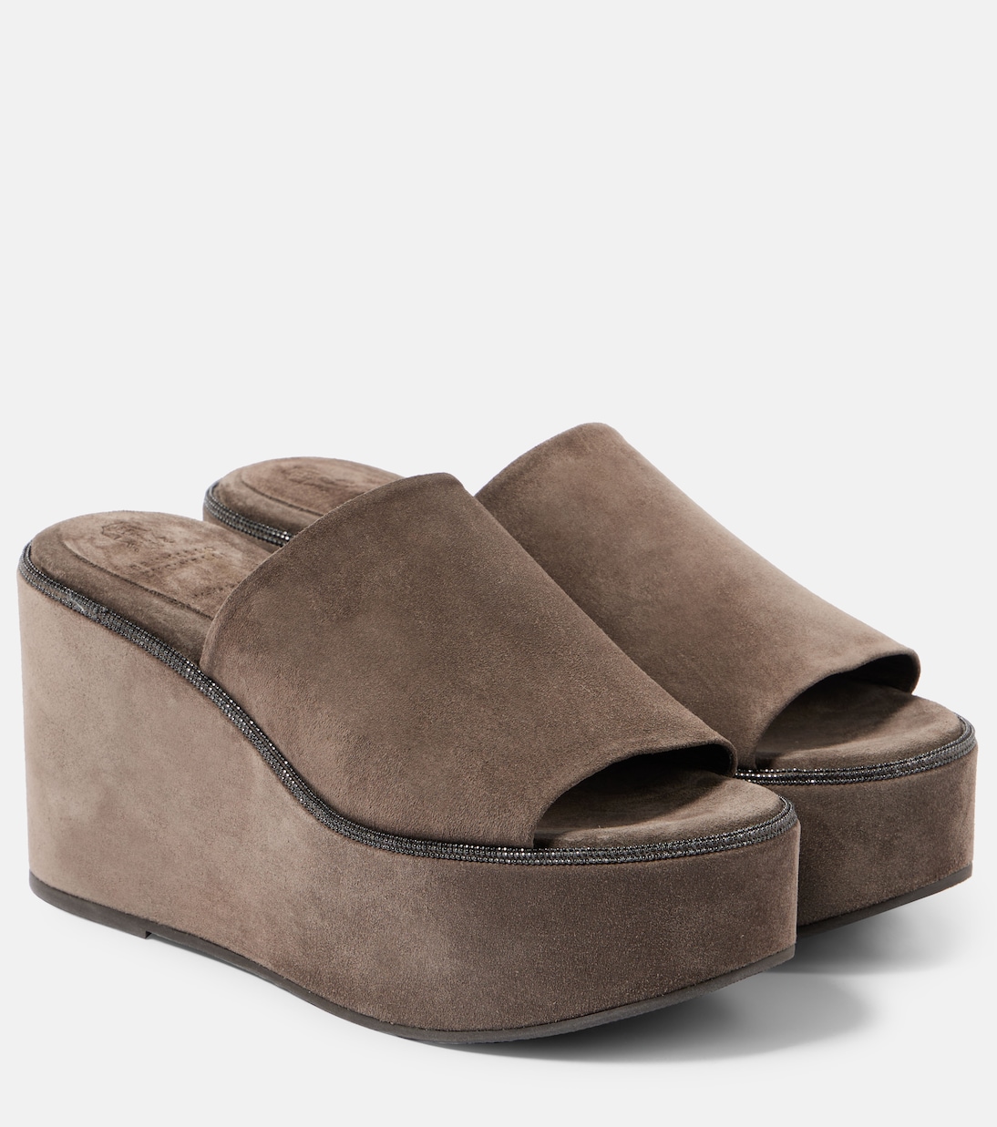 Мюли Monili из замши на танкетке Brunello Cucinelli, Taiga