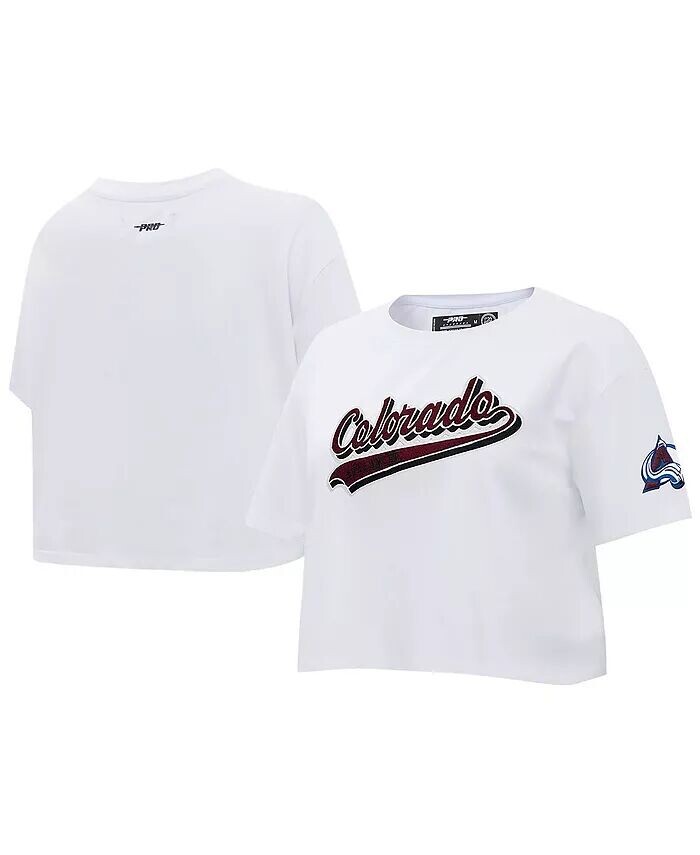 

Женская белая укороченная футболка Colorado Avalanche Boxy Script Tail Pro Standard