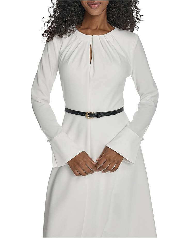 Женское платье Calvin Klein Long Sleeve Scuba Crepe Belted Alne, Cream — фото 4