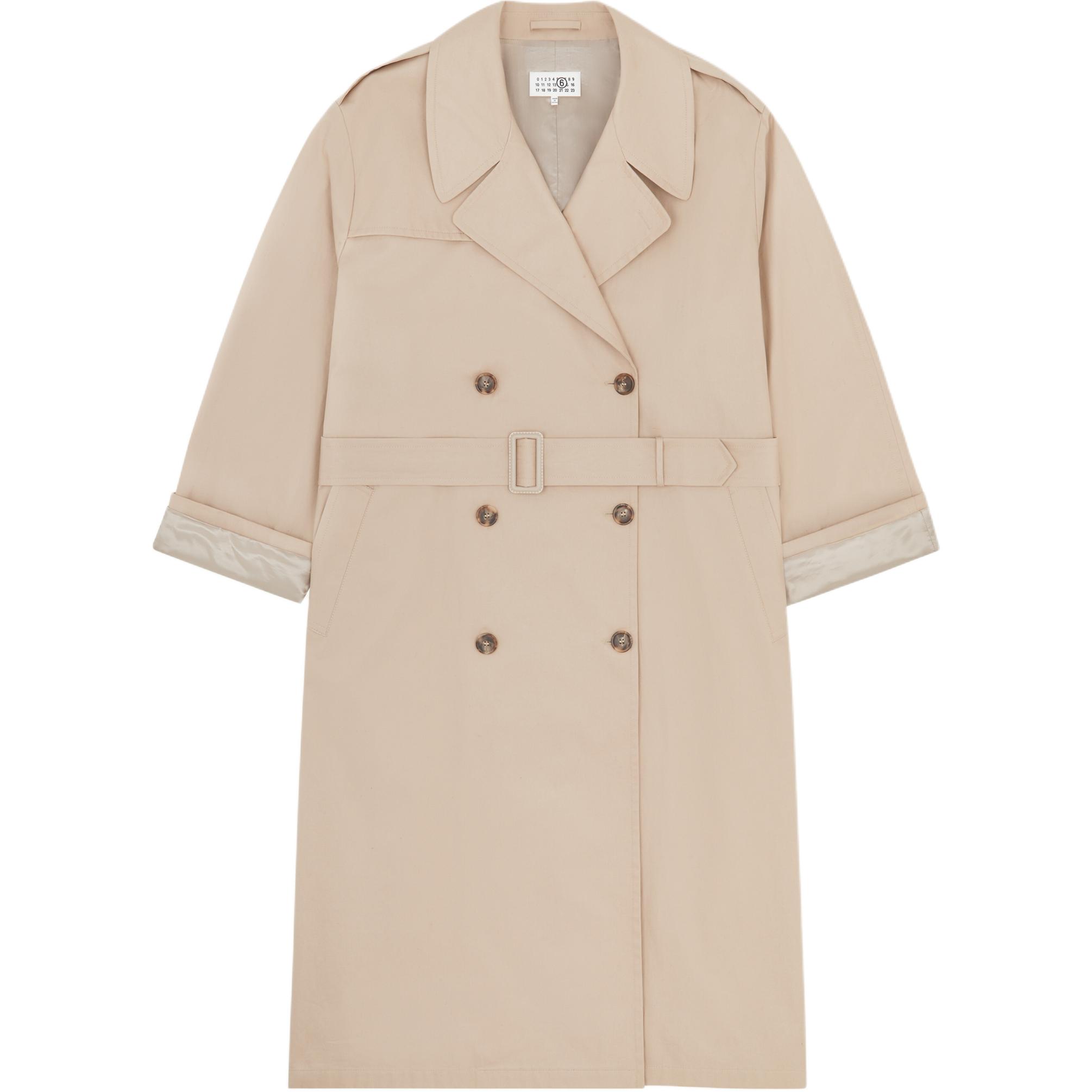 

Двубортный тренч оверсайз Mm6 Maison Margiela, бежевый
