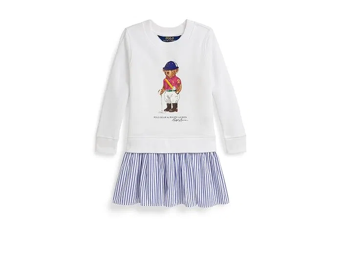 Платье флисовое с полосатой юбкой Polo Bear Polo Ralph Lauren Kids, White