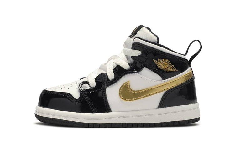 

Кроссовки Jordan 1 Mid Patent Black White Gold TD