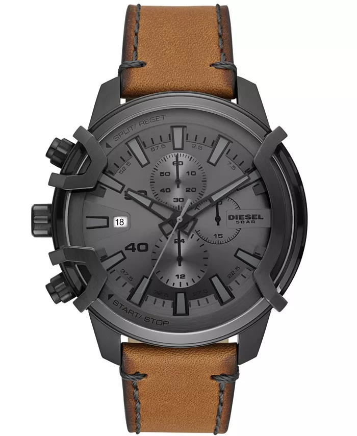 

Мужские часы Griffed Chronograph с коричневым кожаным ремешком, 48 мм Diesel