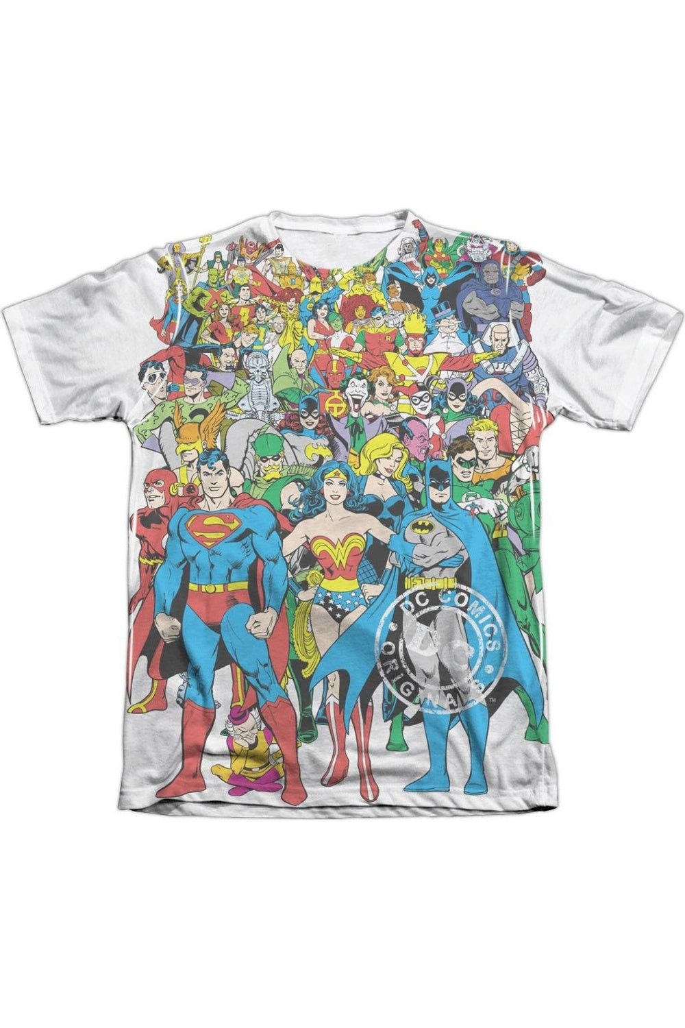 

Футболка с коротким рукавом из оригинальной вселенной DC Comics для взрослых 65/35 поли/хлопок Gildan, белый