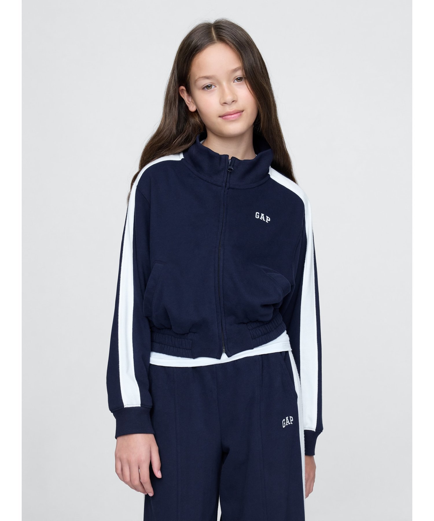 (K) Винтажная мягкая спортивная куртка GAP с логотипом (детская), NAVY_UNIFORM