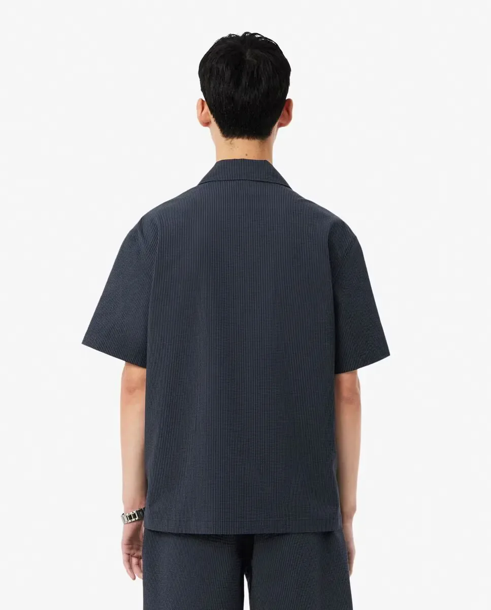 Мужская рубашка свободного кроя из ситца с коротким рукавом Lacoste, черный — фото 2
