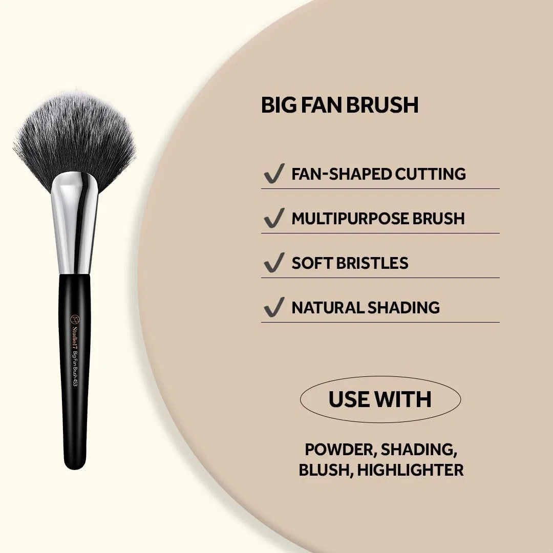 Кисть для румян Studio17 Big Fan Blush 453, черная — фото 2