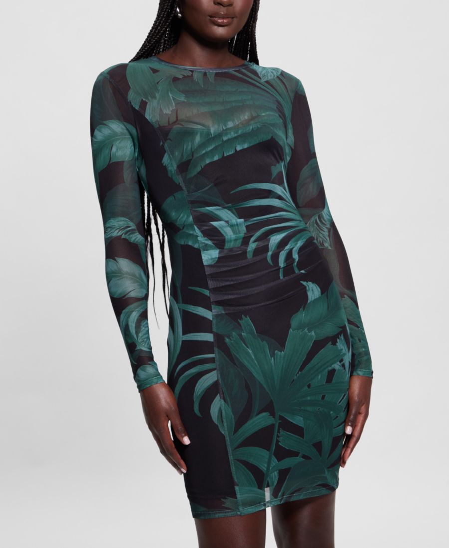 

Женское облегающее трикотажное платье с длинными рукавами GUESS, Black/Dark Green