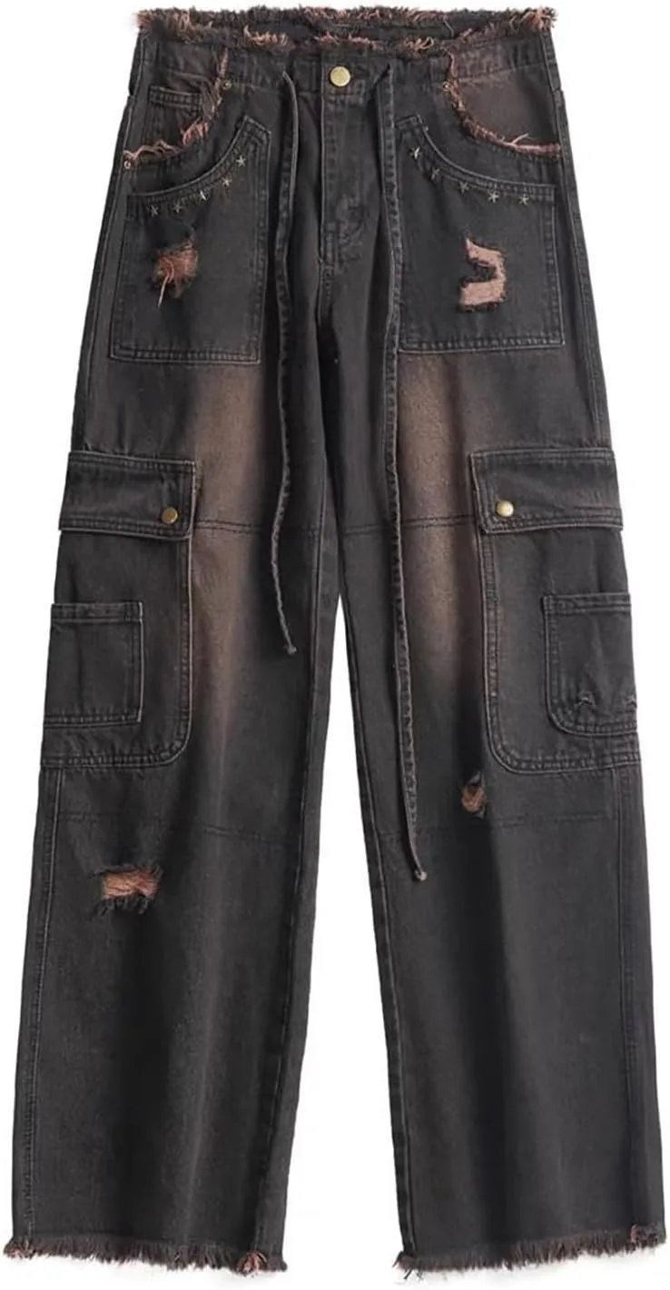 

Готические женские джинсовые ретро-штаны, workwear street тренд, свободные HIPHOP, широкие, water wash NCDUANSAN