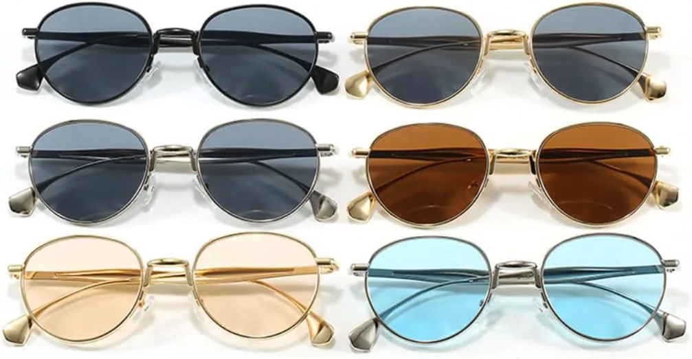 

Ретро металлические овальные солнцезащитные очки для женщин с защитой от УФ-излучения UV400, модные панк-очки для мужчин, синие HHZZYVY, Golden Champagne