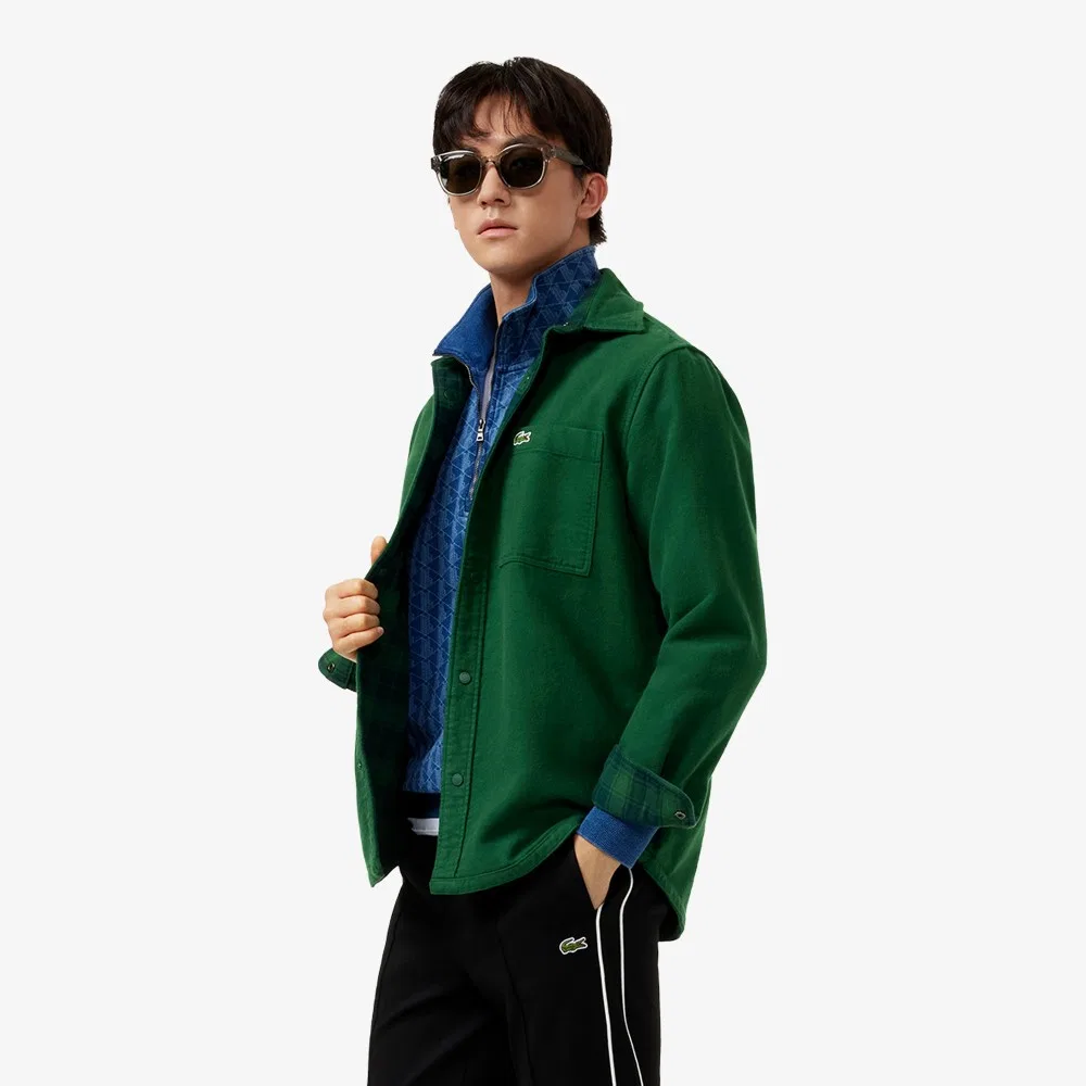 Мужская двусторонняя фланелевая рубашка, зелёная, от Lacoste — фото 4