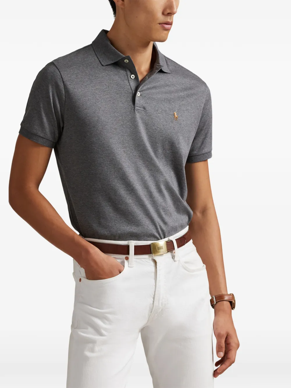 Поло на пуговицах Polo Ralph Lauren, серый — фото 3