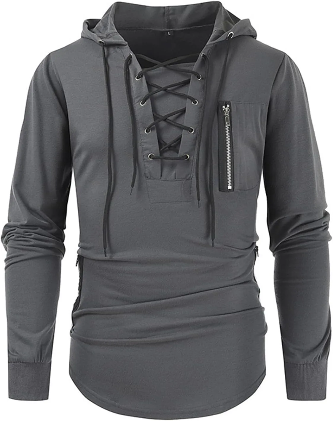 

Толстовка с капюшоном для мужчин, дизайн со шнуровкой, на молнии с карманами