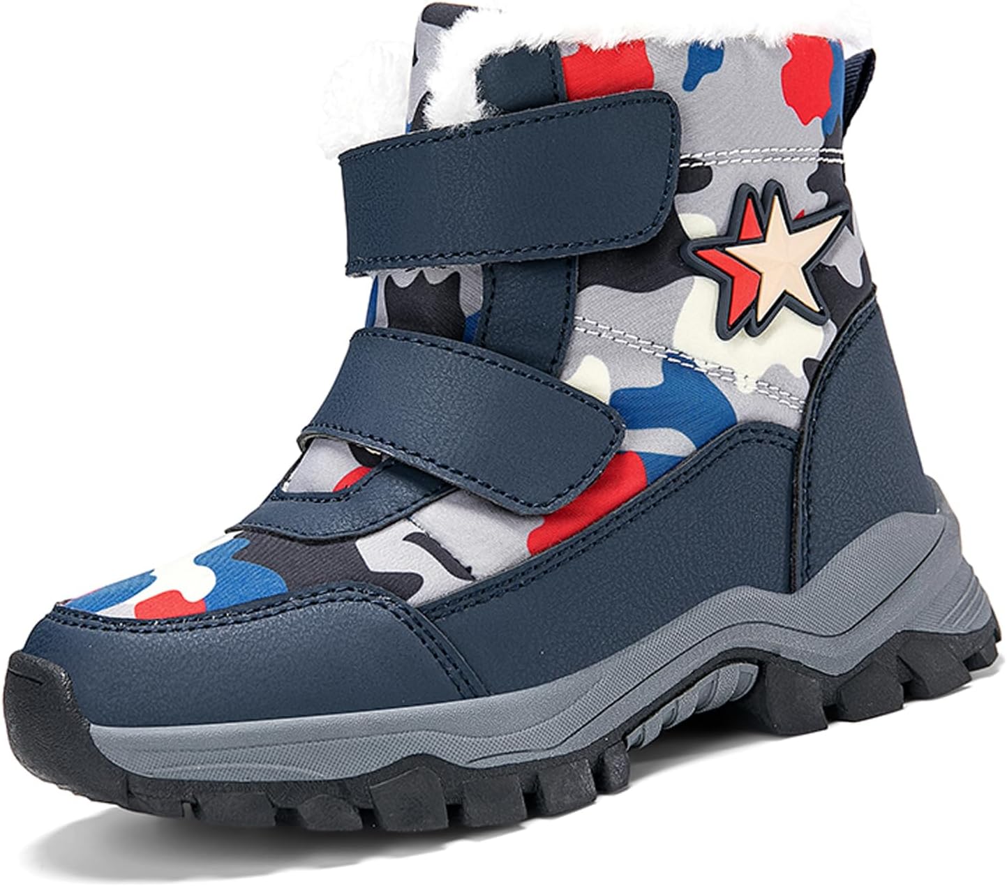 

Сапоги для мальчиков и девочек с меховой подкладкой, зимние водонепроницаемые ботильоны на платформе с застежкой-липучкой BIUHFN, Blue
