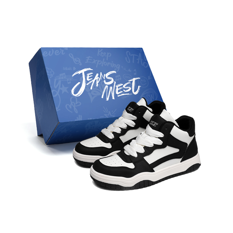 

JEANSWEST Корейские модные антискользящие и износостойкие высотные скейтбордские кроссовки Air Force унисекс бело-черные, цвет White Black