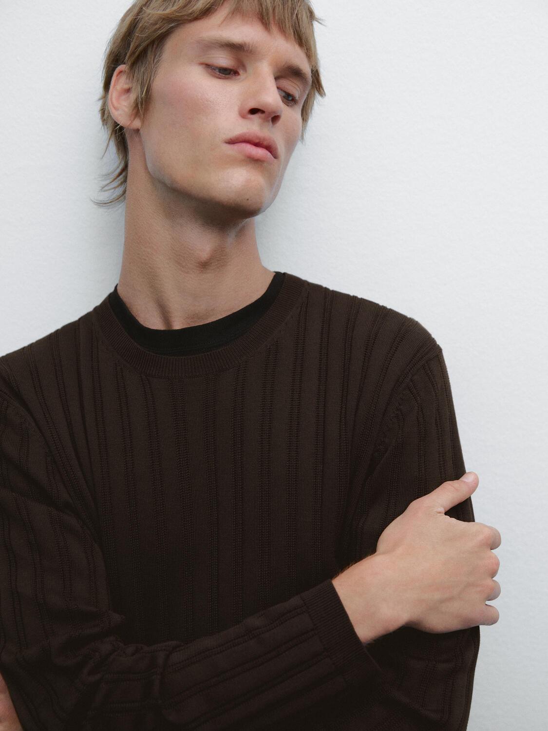 

Текстурированный свитер с круглым вырезом Massimo Dutti, Brown Marl