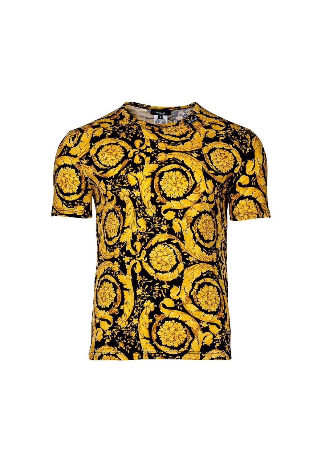 

Мужская футболка - майка, круглый вырез, хлопок стрейч, узор барокко VERSACE, цвет Gold/schwarz