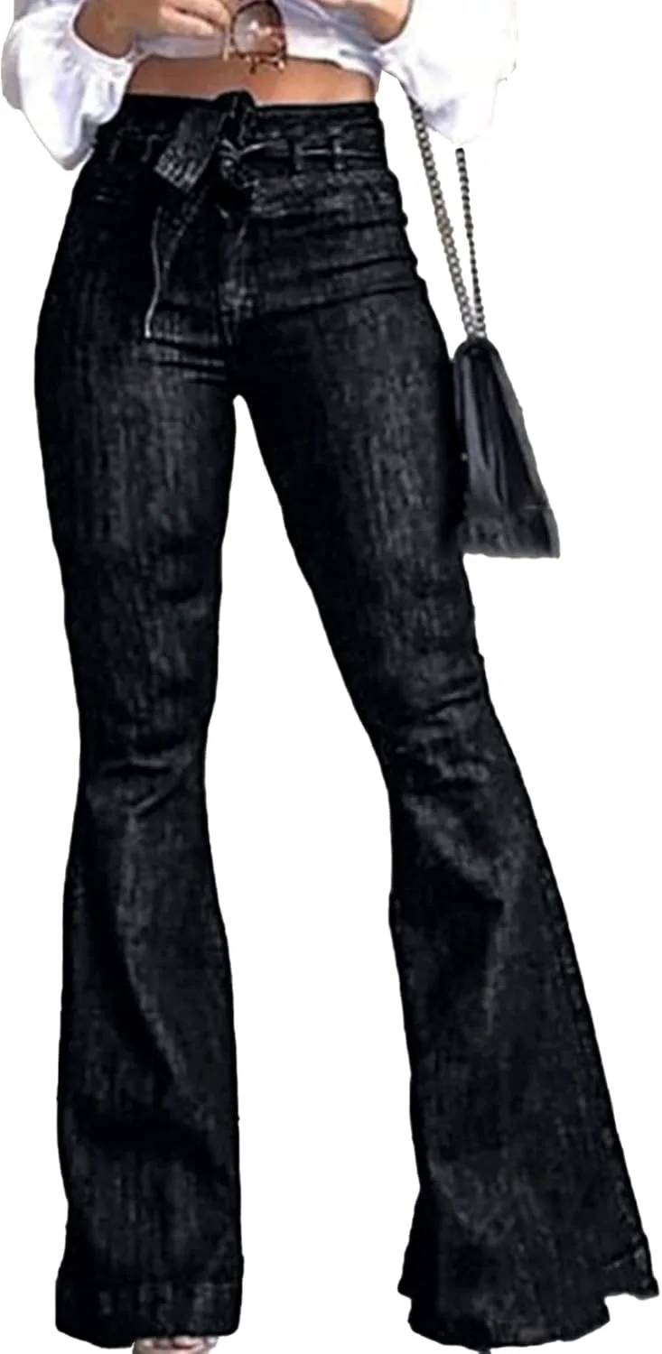 

xxxiticat Женские джинсы клеш с высокой талией и бантом