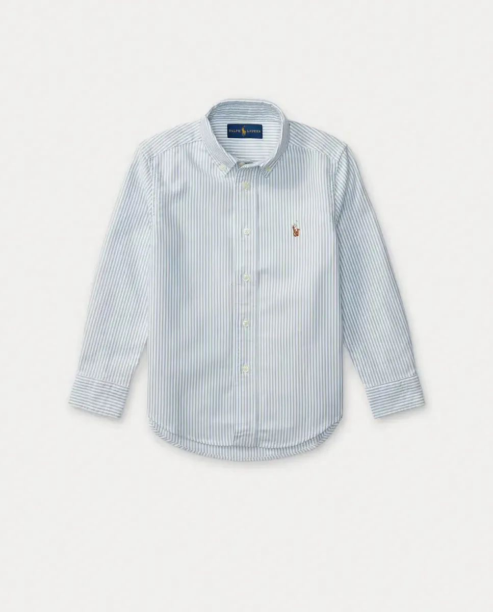 Детская рубашка из хлопка Oxford с вышитой лошадью Polo Ralph Lauren, светло-голубой — фото 4