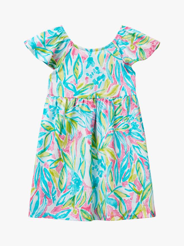 

Детское платье с коротким рукавом и лиственным принтом из хлопка Benetton, Turquoise/Multi