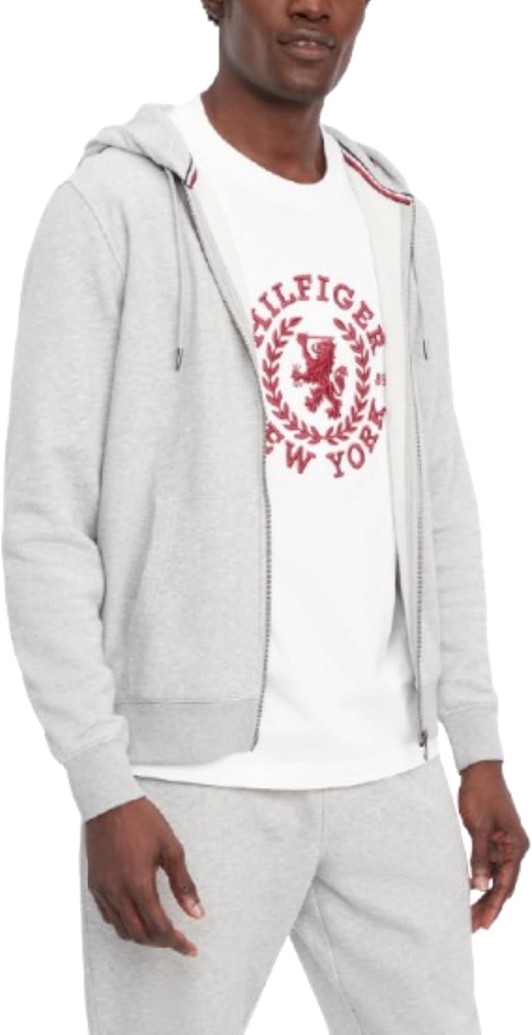 

Мужская флисовая толстовка с капюшоном Tommy Hilfiger средней плотности на молнии, Light Grey Heather